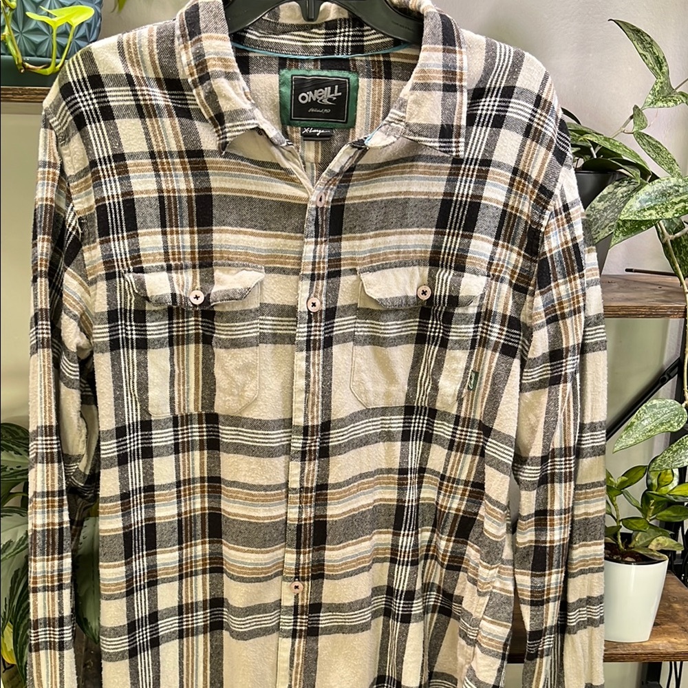 O'Neill Flannel Button Down Shirt Black and Tan
